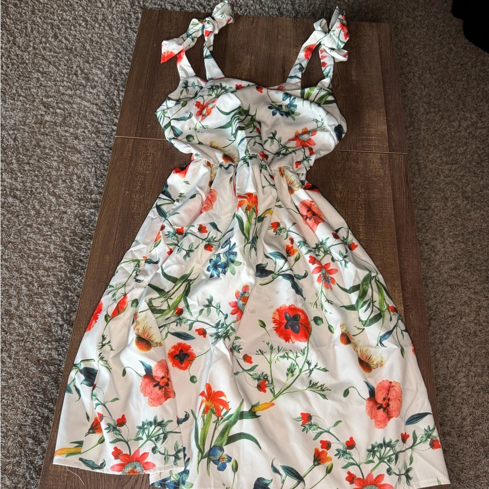 Floral Dress with Red and Green Accents